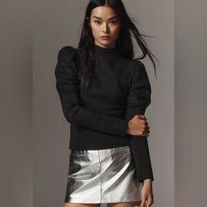 Anthropologie Maeve Mutton-Sleeve Mock-Neck Slim Black Top Whimsigoth Size M